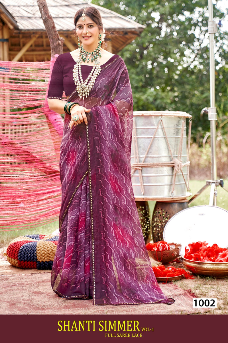 Kayaan Shanti Shimer Vol-01 Simmar Chiffon Saree – 8 PCS Set – M.R. Saree Emporium