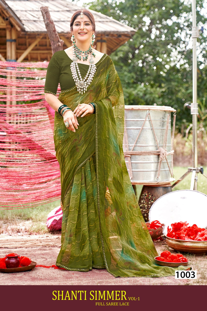 Kayaan Shanti Shimer Vol-01 Simmar Chiffon Saree – 8 PCS Set – M.R. Saree Emporium