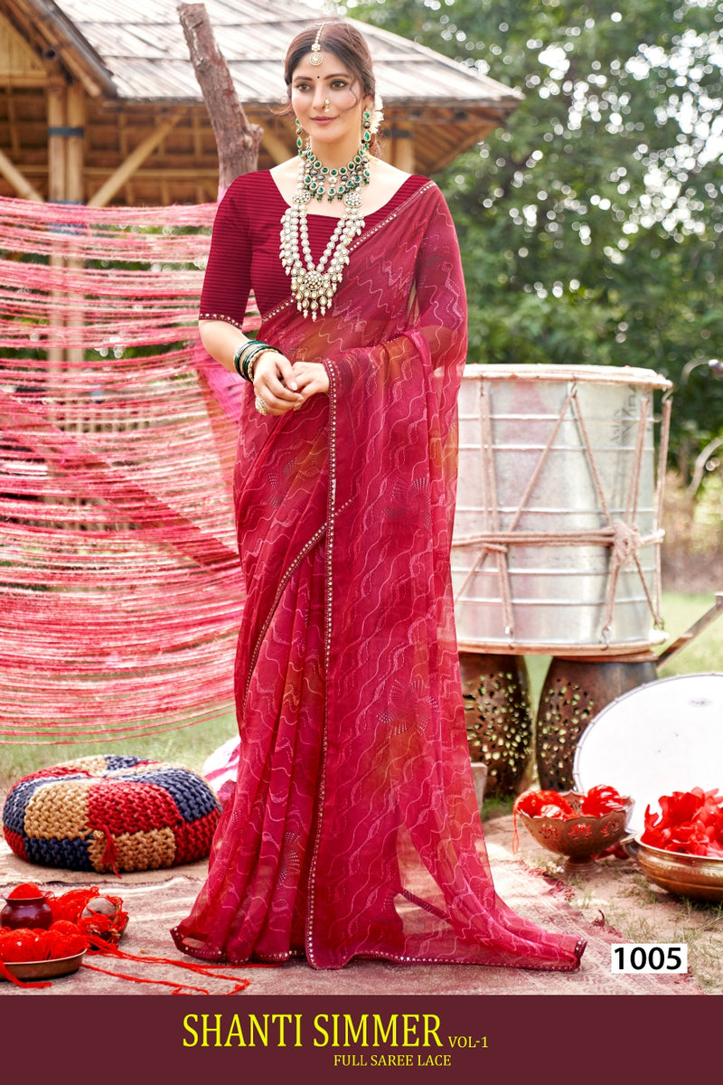 Kayaan Shanti Shimer Vol-01 Simmar Chiffon Saree – 8 PCS Set – M.R. Saree Emporium