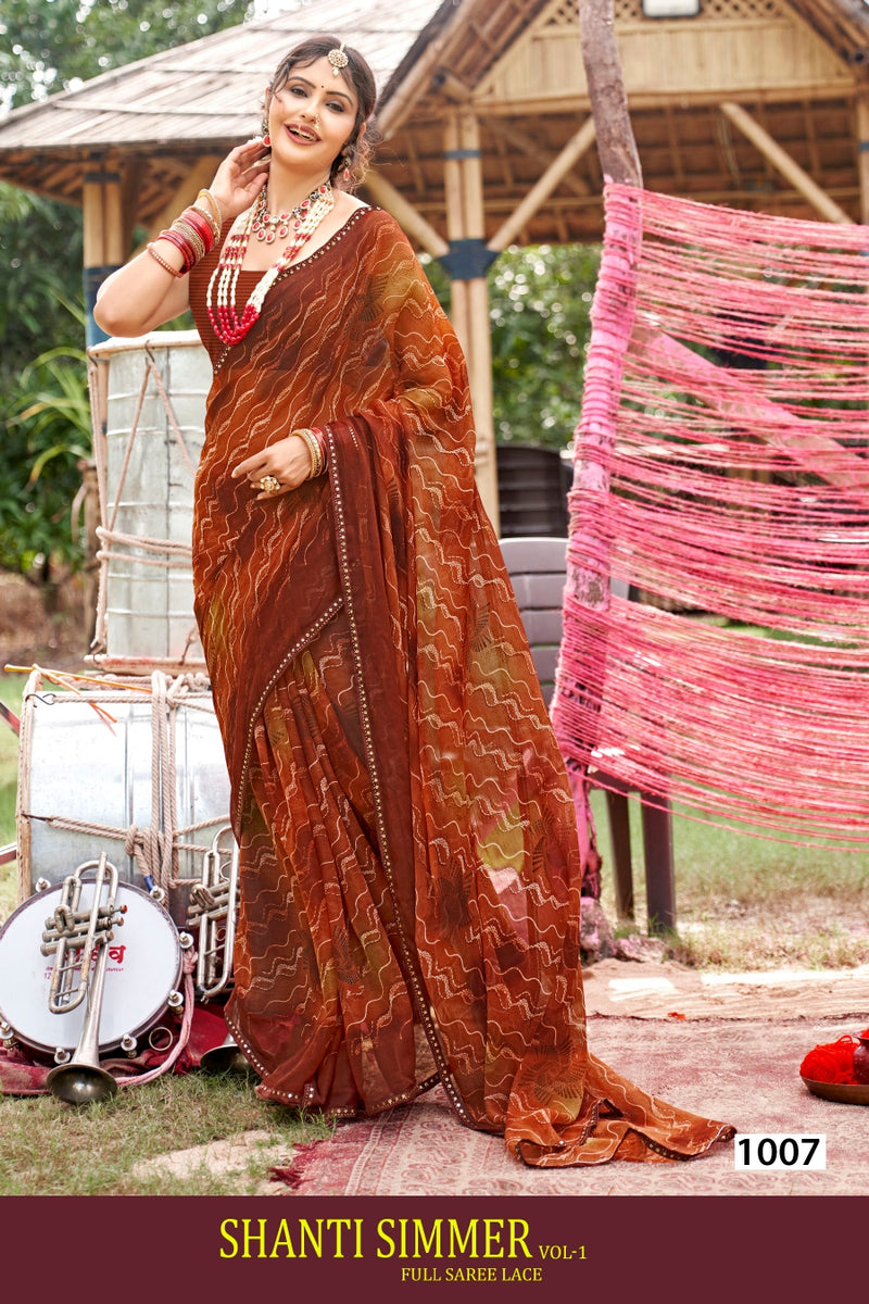 Kayaan Shanti Shimer Vol-01 Simmar Chiffon Saree – 8 PCS Set – M.R. Saree Emporium