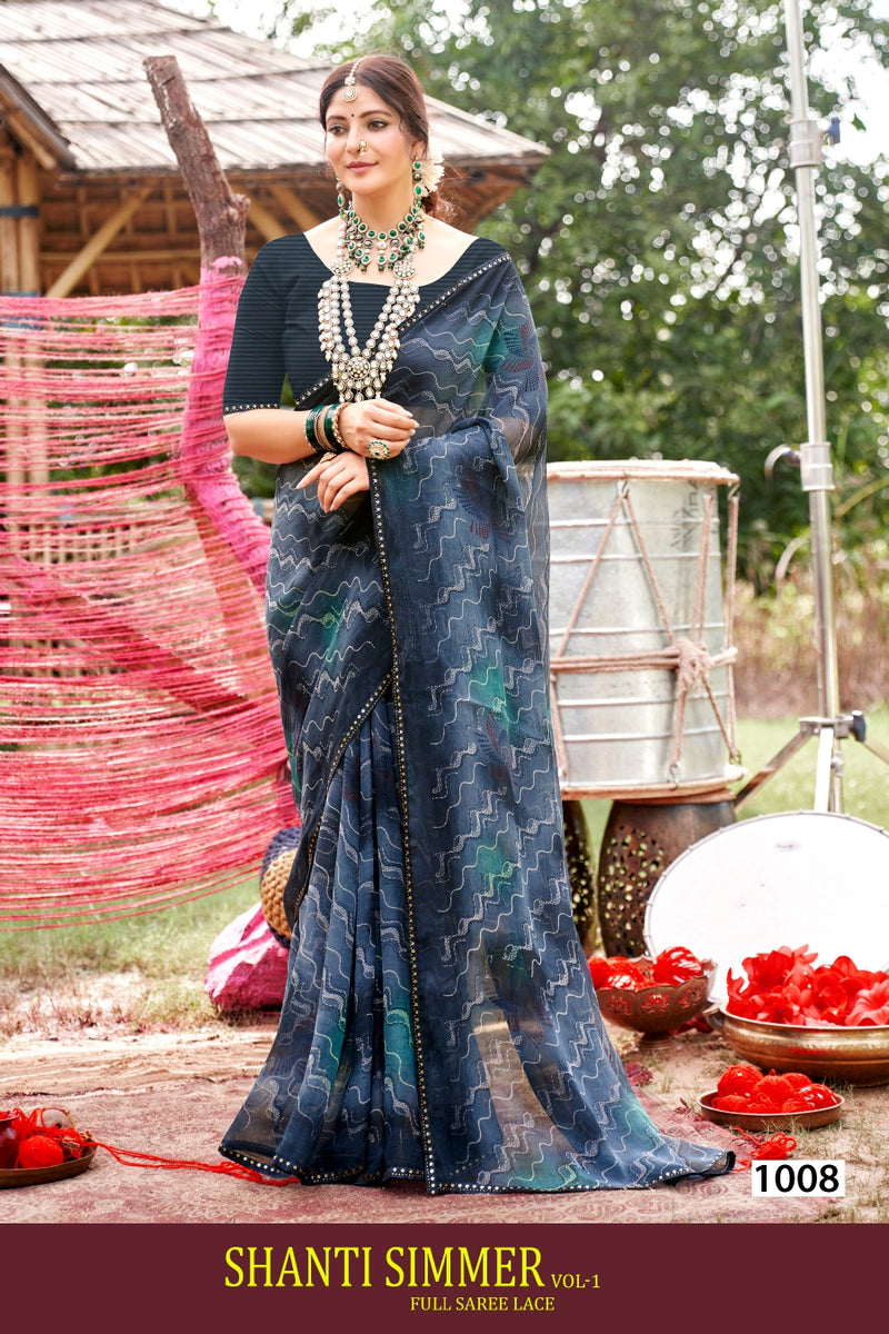 Kayaan Shanti Shimer Vol-01 Simmar Chiffon Saree – 8 PCS Set – M.R. Saree Emporium