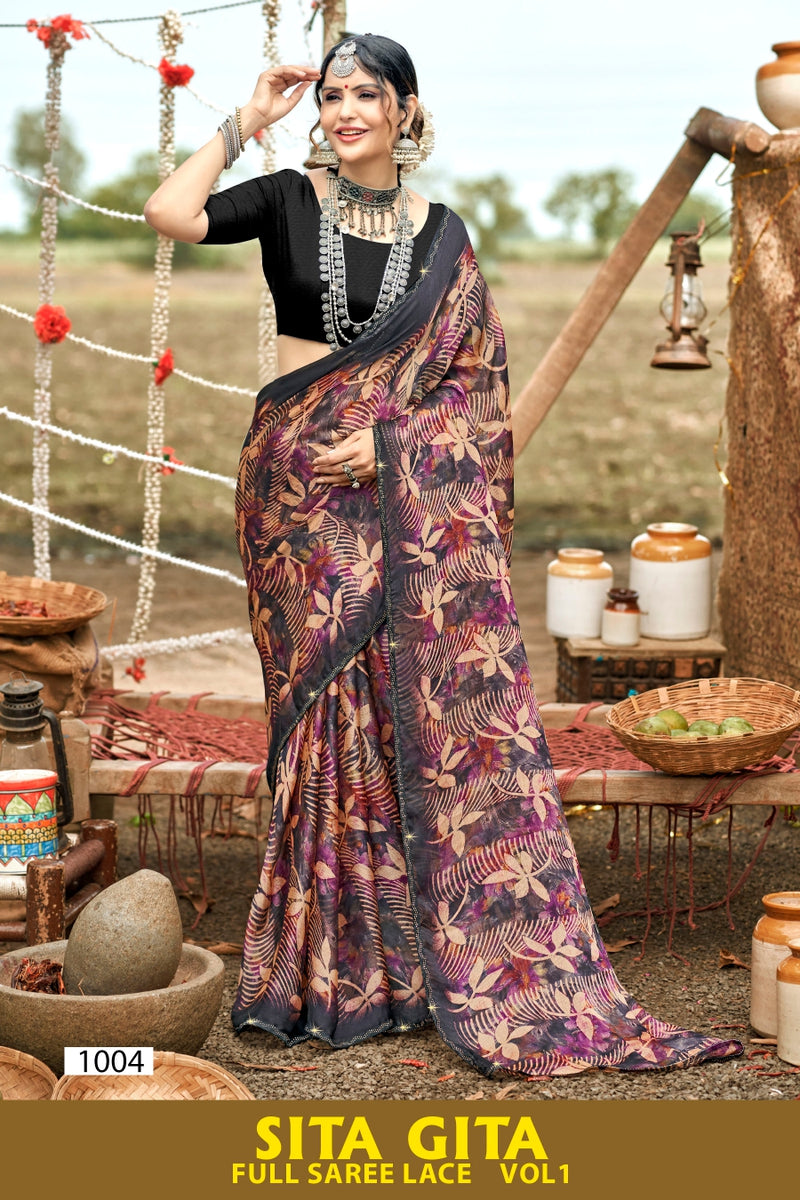 Sita Gita Vol-1 Kayaan Print Chiffon Fancy Saree M.R. Saree Emporium