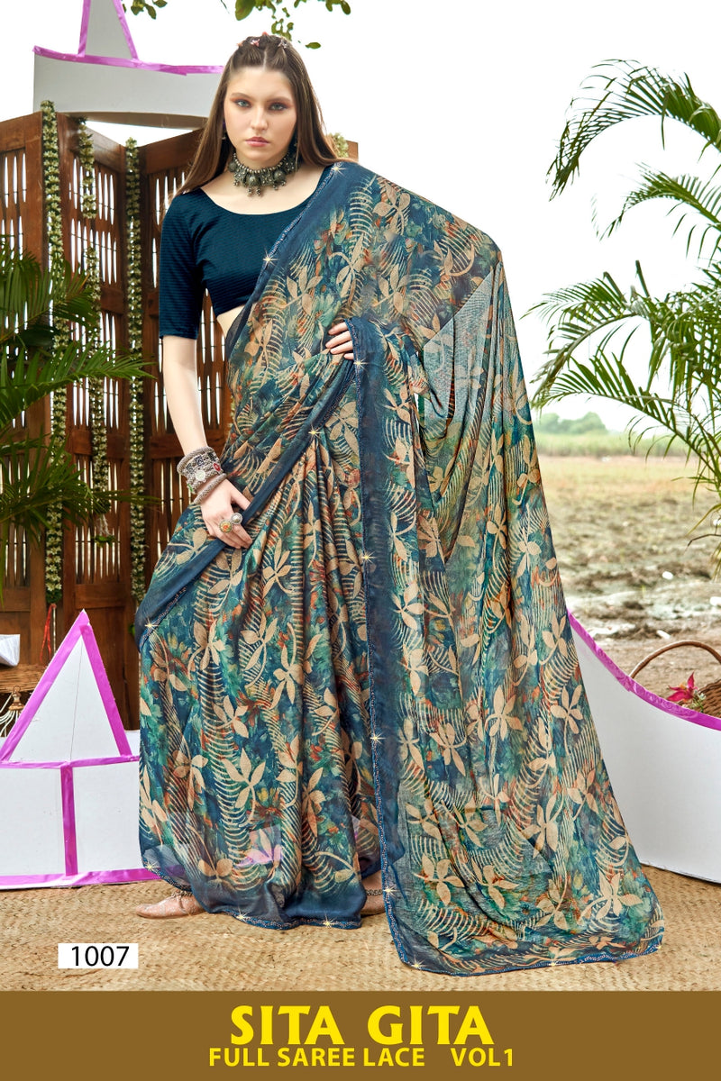 Sita Gita Vol-1 Kayaan Print Chiffon Fancy Saree M.R. Saree Emporium