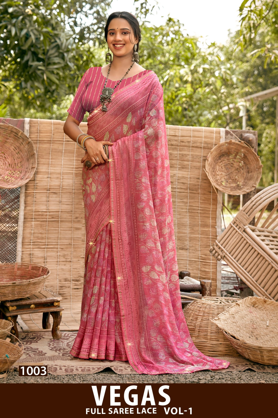 Kayaan Vegas Vol-01 Full Saree Lace Printed Shimmer Georgette Saree (8 Pcs Set) – M.R. Saree Emporium