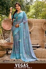 Kayaan Vegas Vol-01 Full Saree Lace Printed Shimmer Georgette Saree (8 Pcs Set) – M.R. Saree Emporium