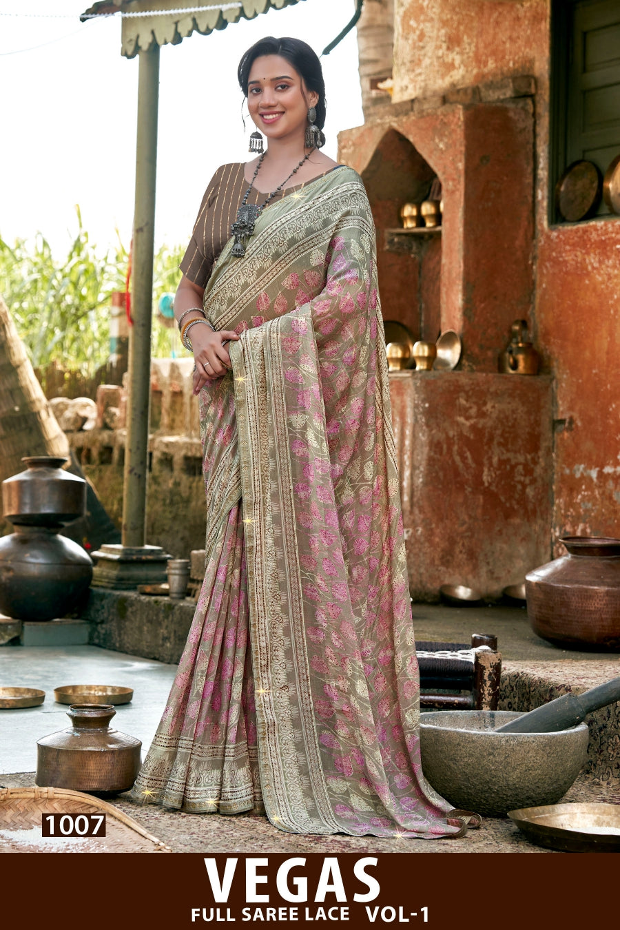 Kayaan Vegas Vol-01 Full Saree Lace Printed Shimmer Georgette Saree (8 Pcs Set) – M.R. Saree Emporium