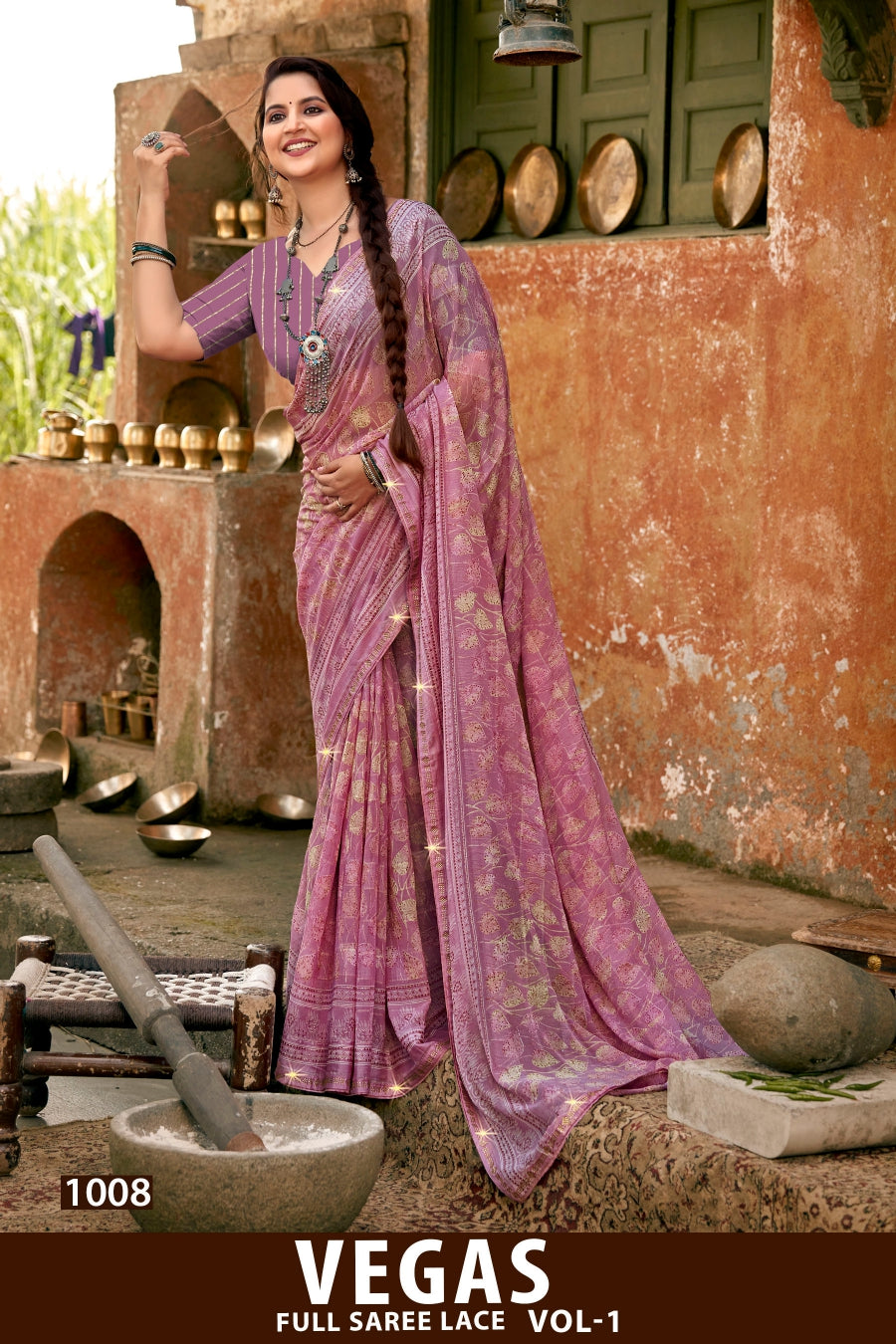 Kayaan Vegas Vol-01 Full Saree Lace Printed Shimmer Georgette Saree (8 Pcs Set) – M.R. Saree Emporium