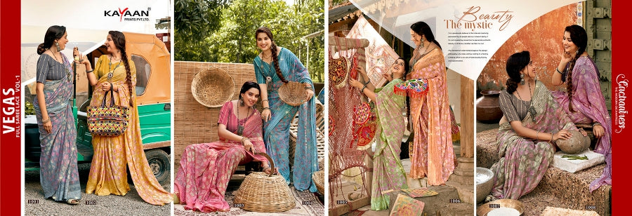 Kayaan Vegas Vol-01 Full Saree Lace Printed Shimmer Georgette Saree (8 Pcs Set) – M.R. Saree Emporium