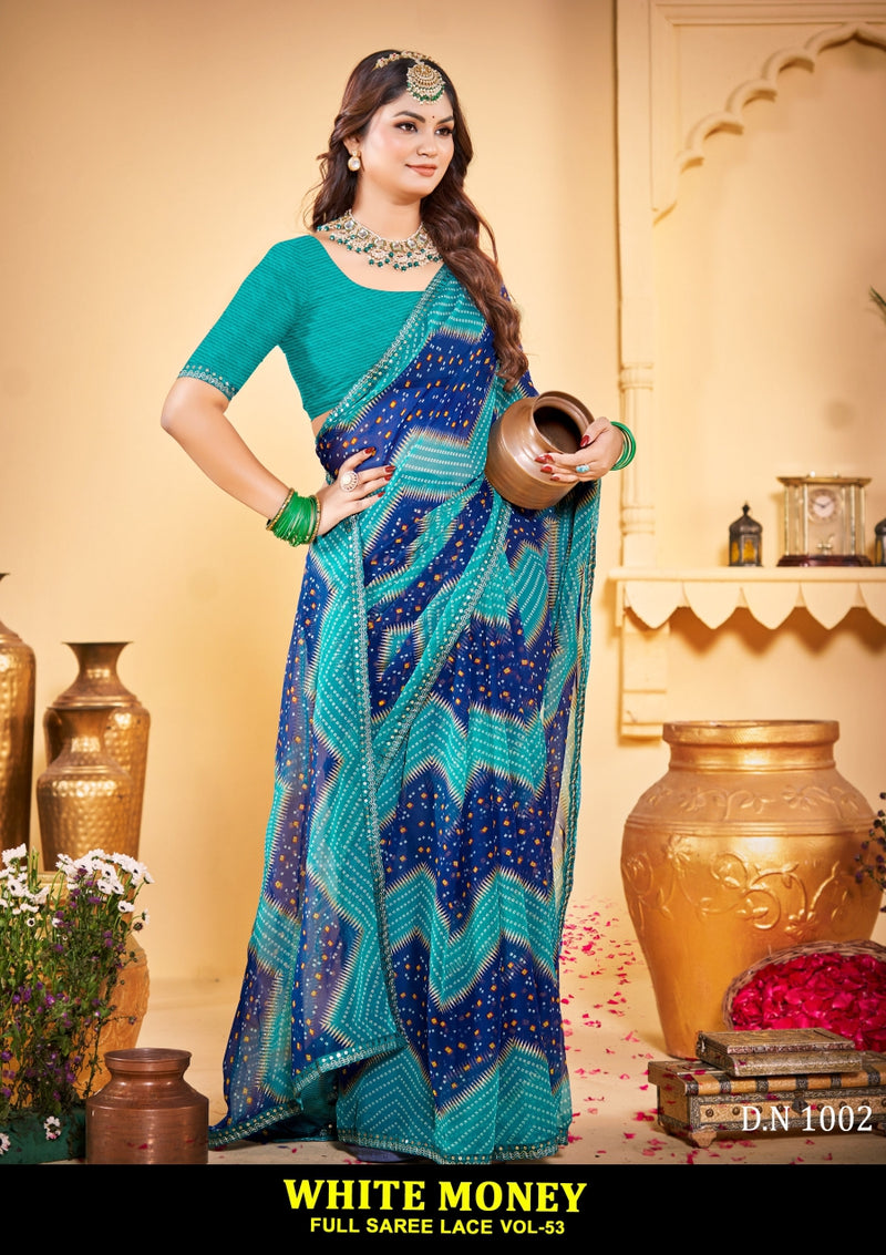 Kayaan White Money Vol-53 Chiffon Saree – 8 PCS Set – M.R. Saree Emporium