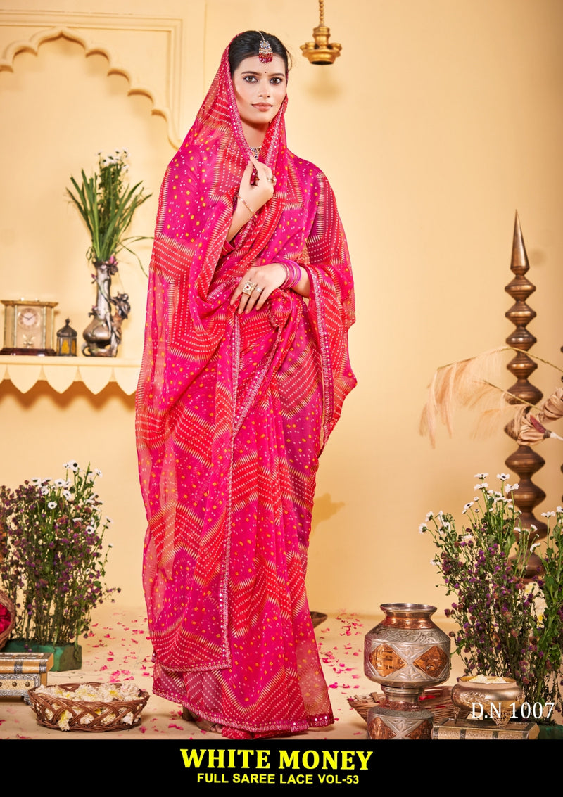 Kayaan White Money Vol-53 Chiffon Saree – 8 PCS Set – M.R. Saree Emporium