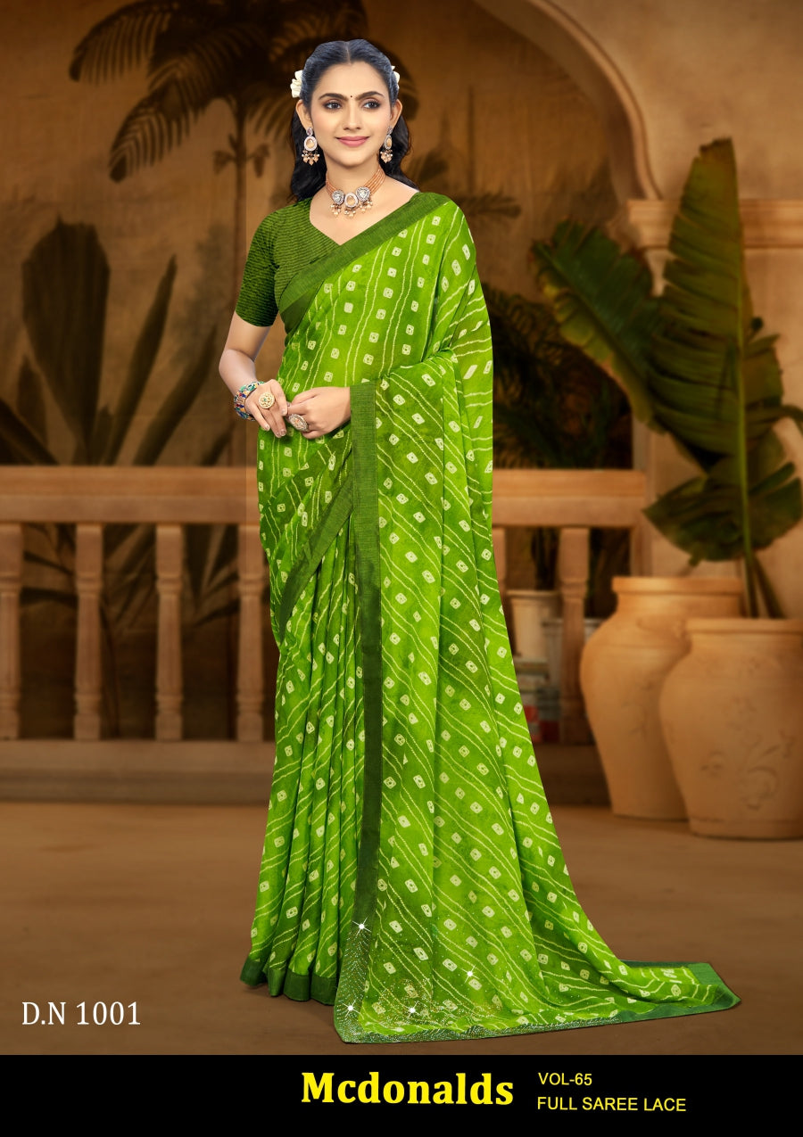 Kayaan Mcdonalds Vol-65 Chiffon Saree Set (8 Pcs) Printed Lace Border Daily Wear - M.R. Saree Emporium