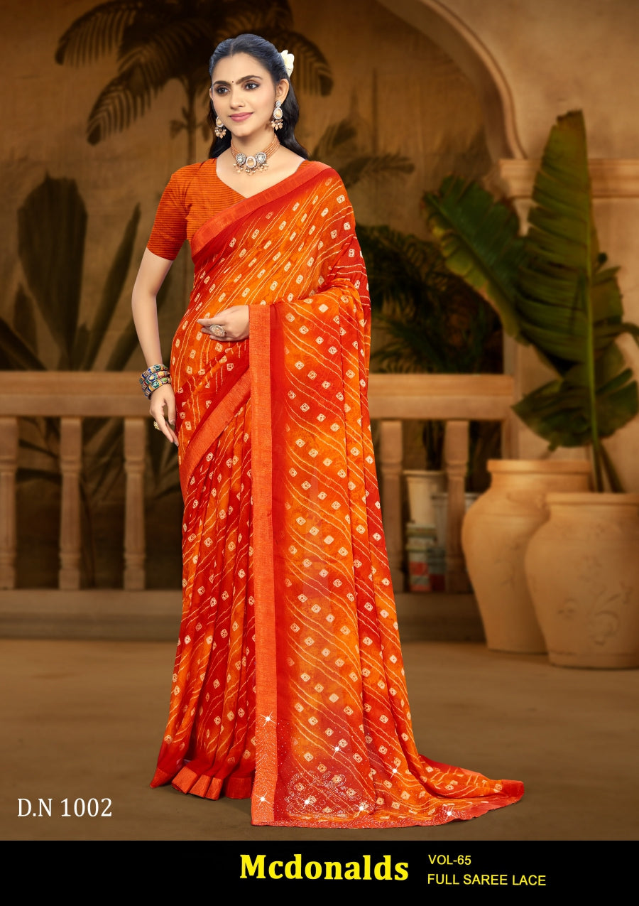 Kayaan Mcdonalds Vol-65 Chiffon Saree Set (8 Pcs) Printed Lace Border Daily Wear - M.R. Saree Emporium