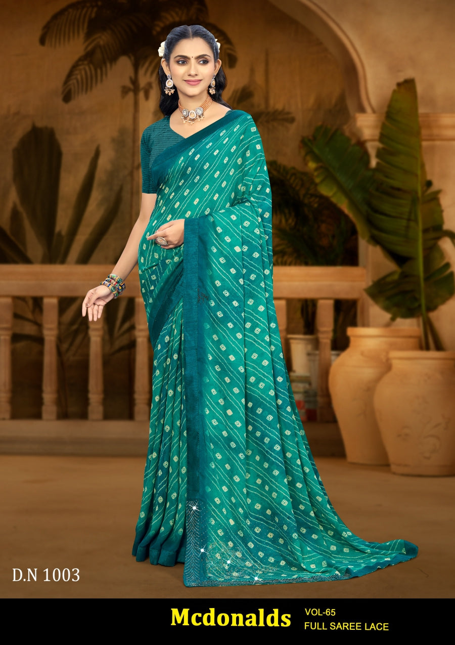 Kayaan Mcdonalds Vol-65 Chiffon Saree Set (8 Pcs) Printed Lace Border Daily Wear - M.R. Saree Emporium