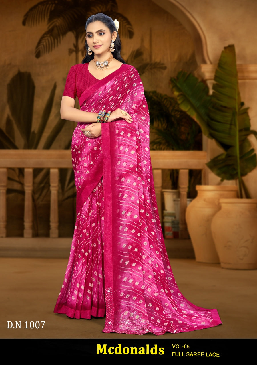 Kayaan Mcdonalds Vol-65 Chiffon Saree Set (8 Pcs) Printed Lace Border Daily Wear - M.R. Saree Emporium