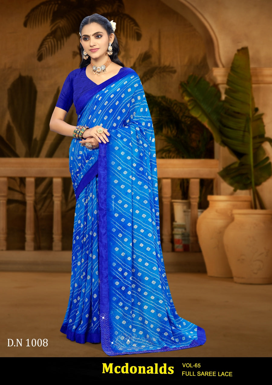 Kayaan Mcdonalds Vol-65 Chiffon Saree Set (8 Pcs) Printed Lace Border Daily Wear - M.R. Saree Emporium
