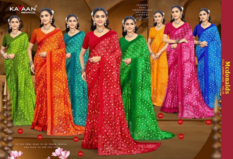 Kayaan Mcdonalds Vol-65 Chiffon Saree Set (8 Pcs) Printed Lace Border Daily Wear - M.R. Saree Emporium