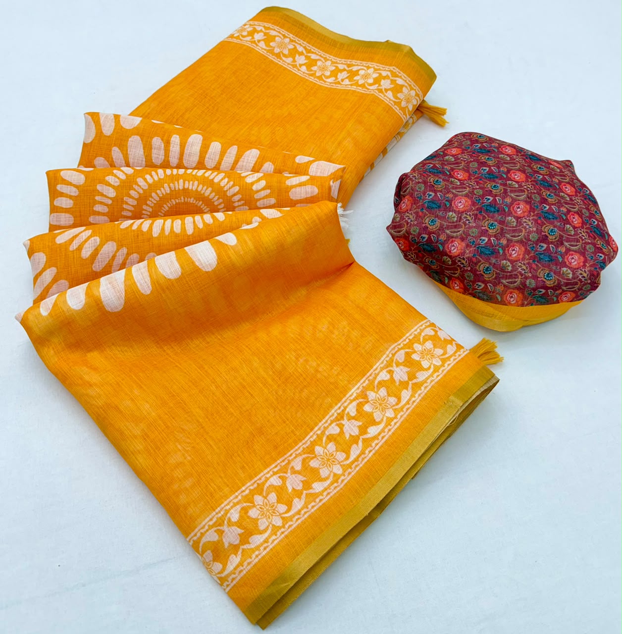 Kazari Series Lisha Soft Cotton Linen Saree with Zari Border & Fancy Tassels - M.R. Saree Emporium