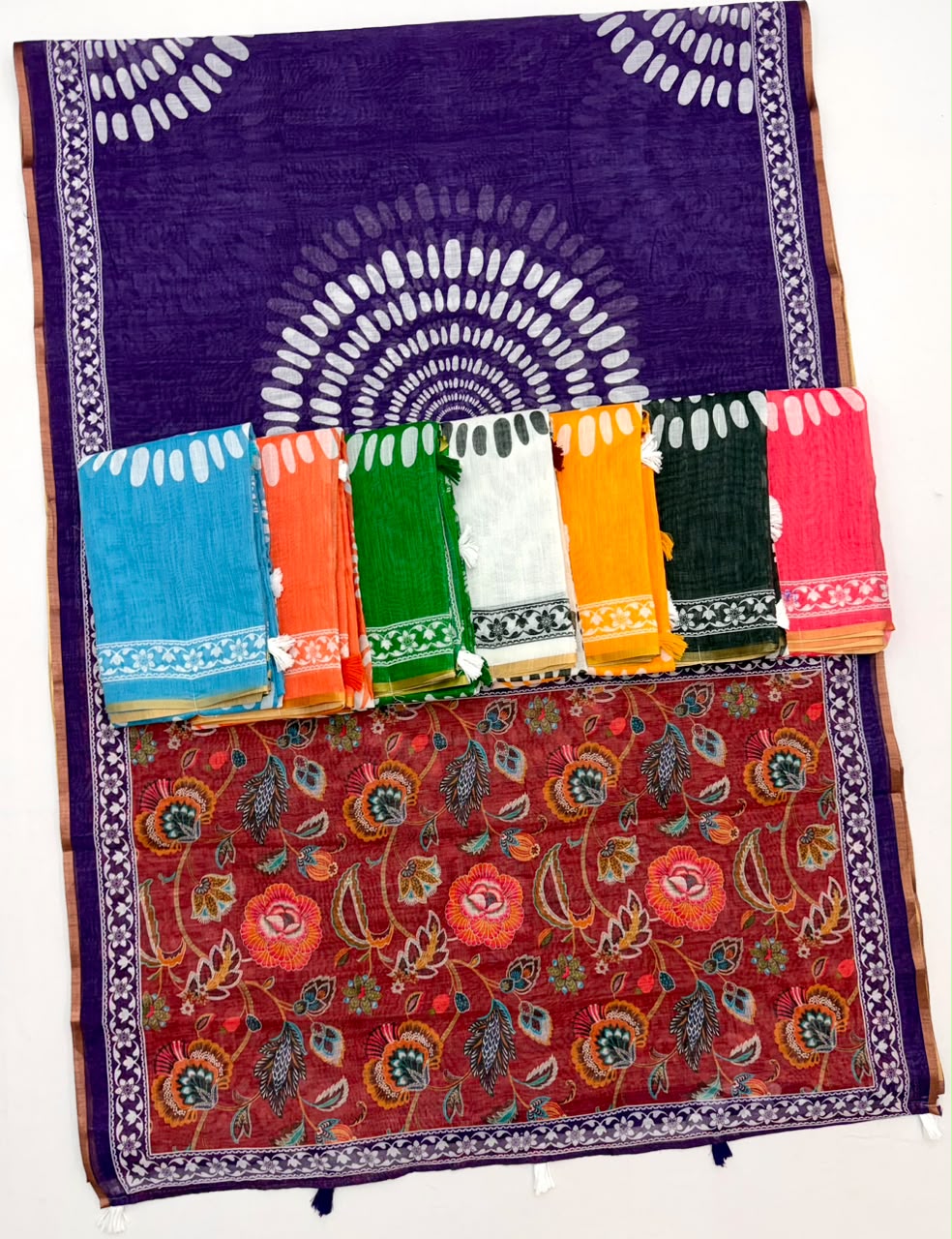 Kazari Series Lisha Soft Cotton Linen Saree with Zari Border & Fancy Tassels - M.R. Saree Emporium