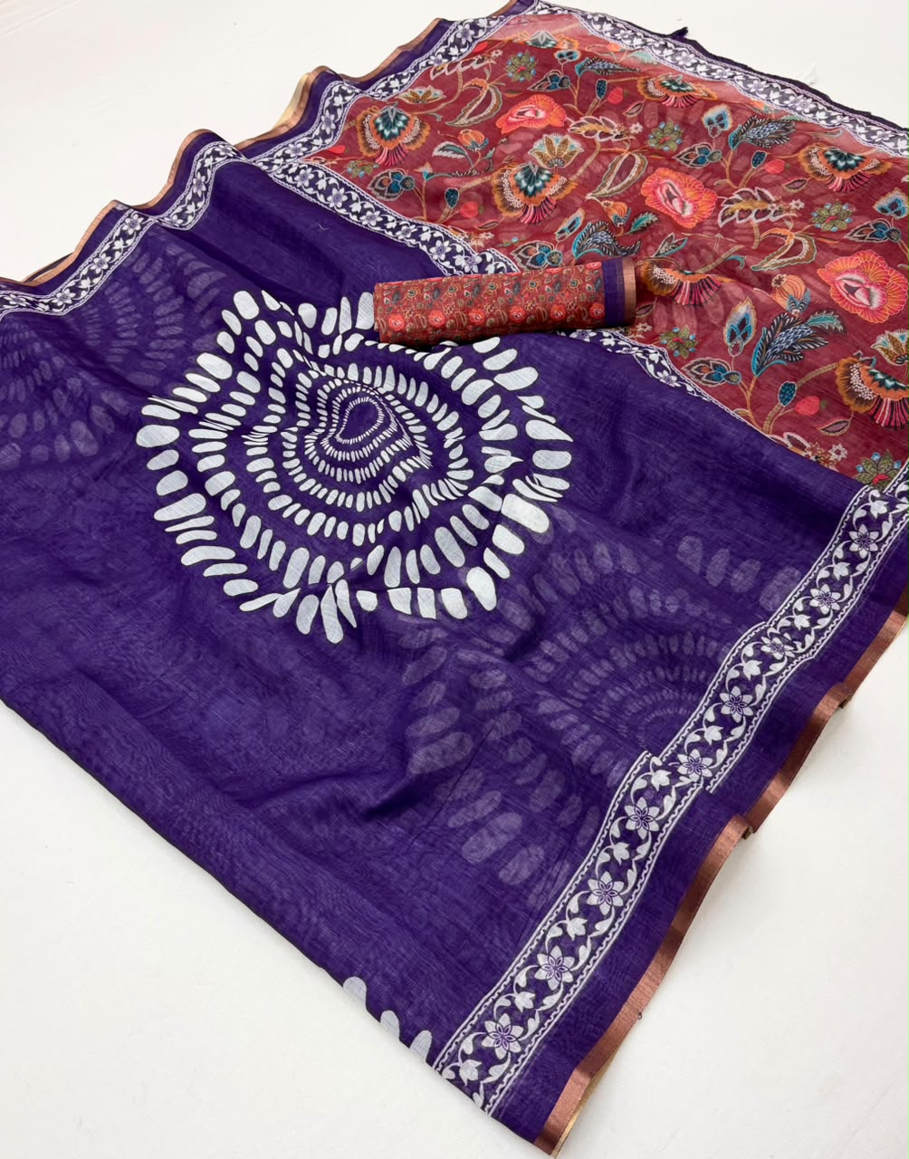 Kazari Series Lisha Soft Cotton Linen Saree with Zari Border & Fancy Tassels - M.R. Saree Emporium
