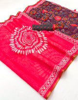 Kazari Series Lisha Soft Cotton Linen Saree with Zari Border & Fancy Tassels - M.R. Saree Emporium