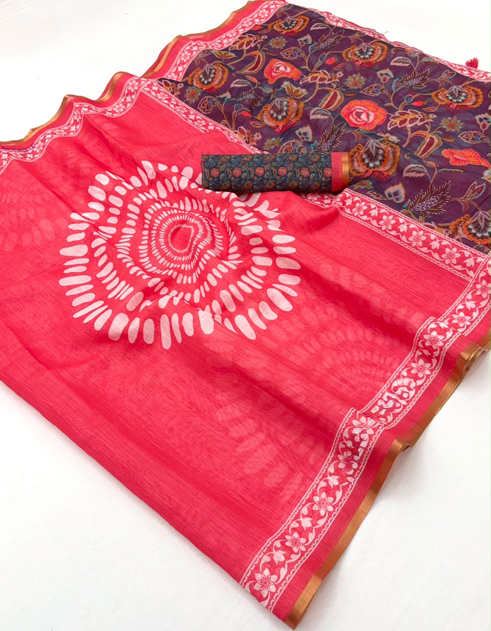 Kazari Series Lisha Soft Cotton Linen Saree with Zari Border & Fancy Tassels - M.R. Saree Emporium