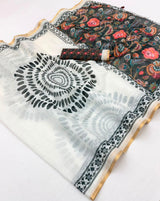 Kazari Series Lisha Soft Cotton Linen Saree with Zari Border & Fancy Tassels - M.R. Saree Emporium