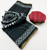 Kazari Series Lisha Soft Cotton Linen Saree with Zari Border & Fancy Tassels - M.R. Saree Emporium