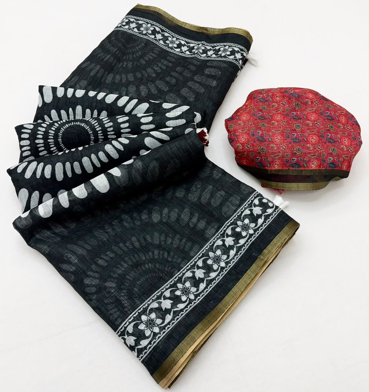 Kazari Series Lisha Soft Cotton Linen Saree with Zari Border & Fancy Tassels - M.R. Saree Emporium