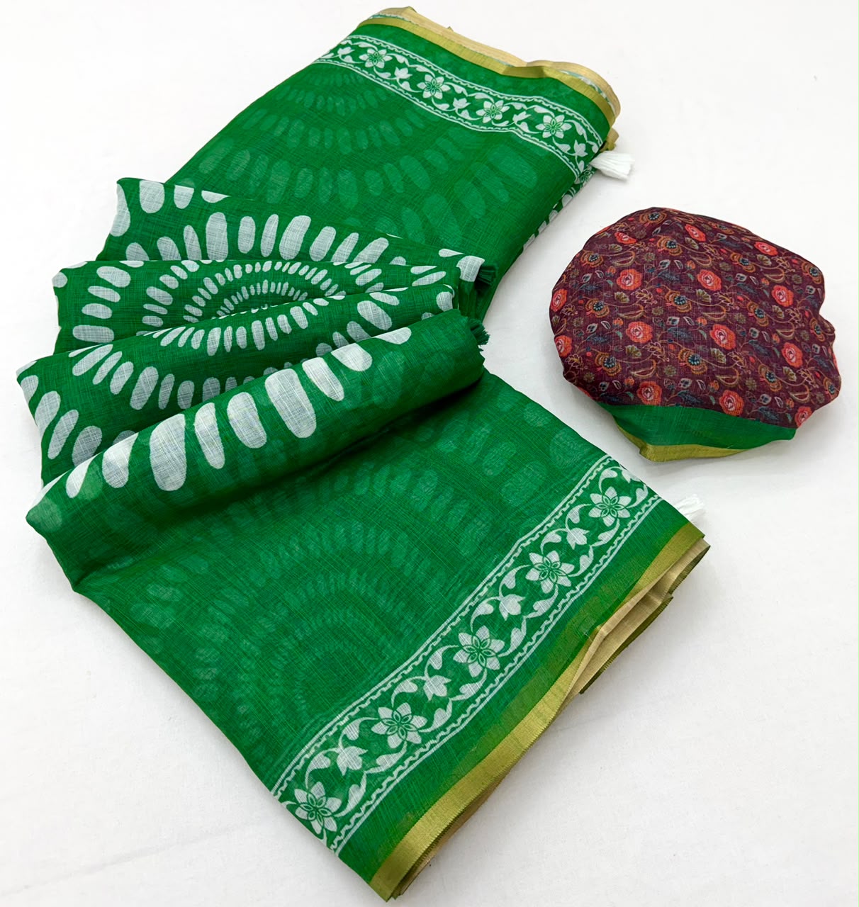 Kazari Series Lisha Soft Cotton Linen Saree with Zari Border & Fancy Tassels - M.R. Saree Emporium