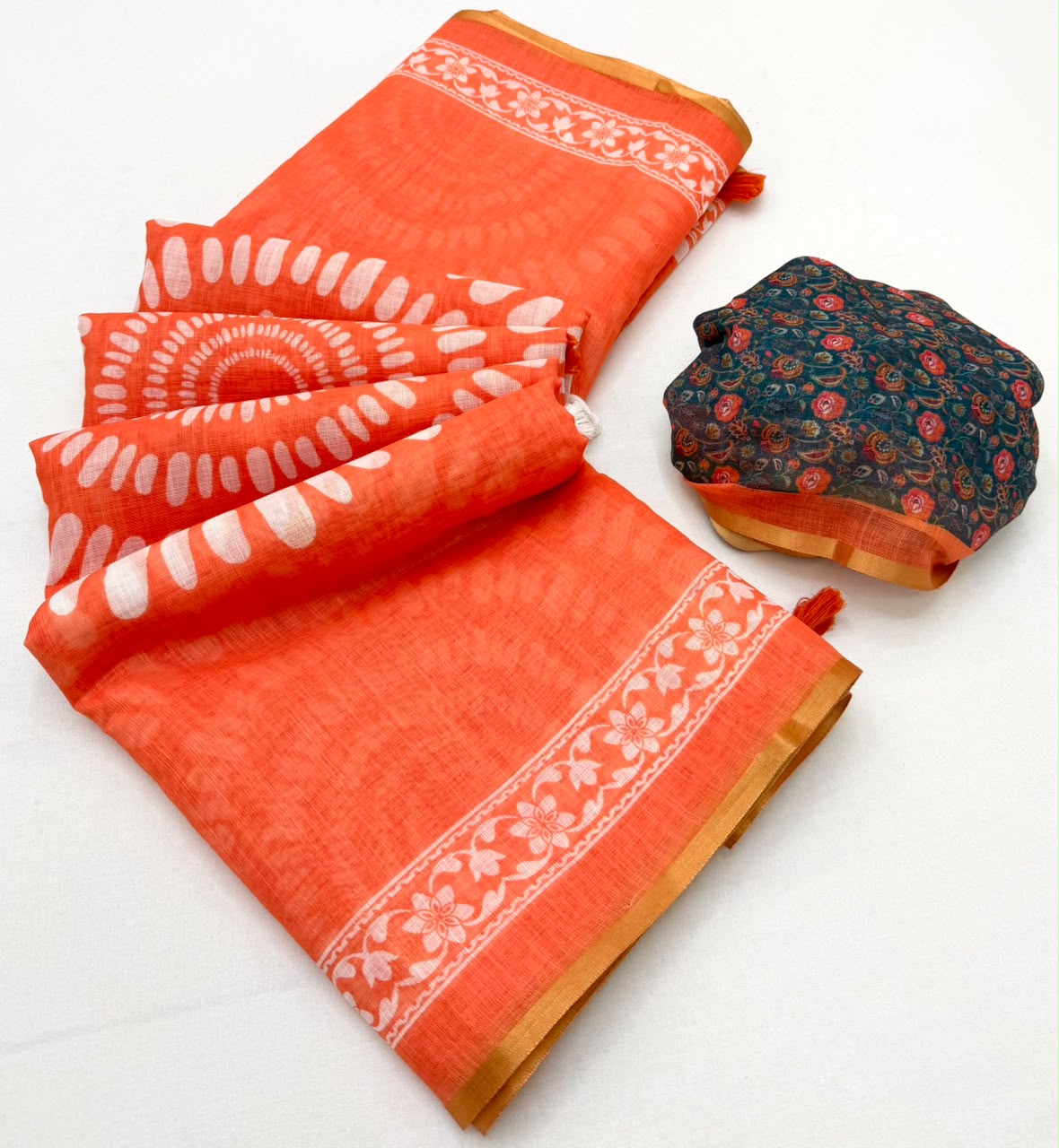 Kazari Series Lisha Soft Cotton Linen Saree with Zari Border & Fancy Tassels - M.R. Saree Emporium