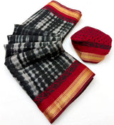 Kazari Series Mul Cotton Saree - Unique Printed Design with Zari Pallu 6 Pcs Set