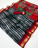 Kazari Series Mul Cotton Saree - Unique Printed Design with Zari Pallu 6 Pcs Set