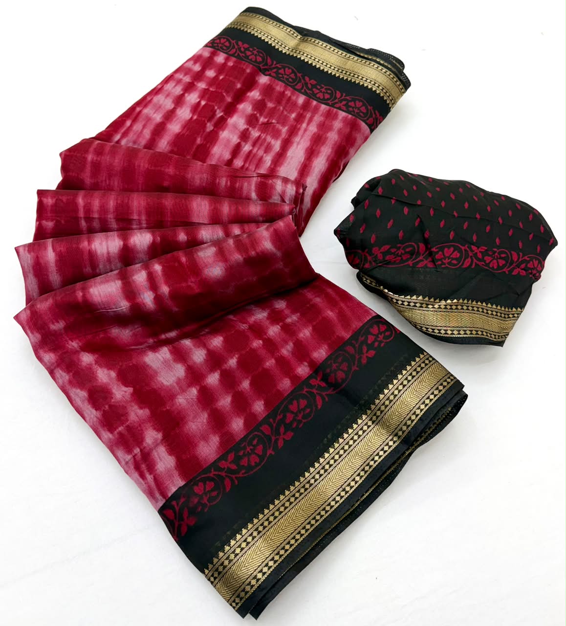 Kazari Series Mul Cotton Saree - Unique Printed Design with Zari Pallu 6 Pcs Set