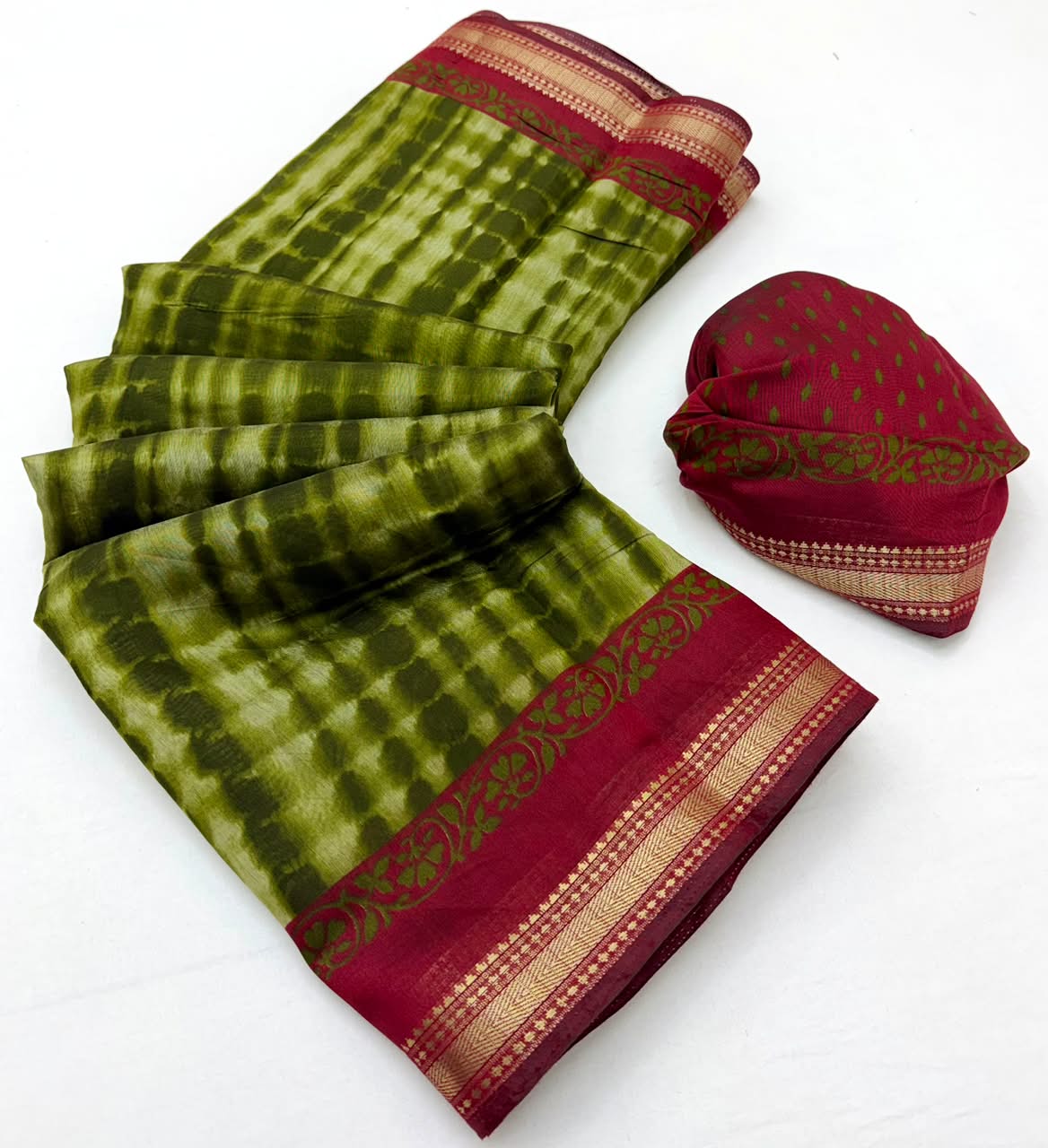 Kazari Series Mul Cotton Saree - Unique Printed Design with Zari Pallu 6 Pcs Set