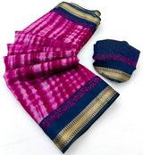 Kazari Series Mul Cotton Saree - Unique Printed Design with Zari Pallu 6 Pcs Set