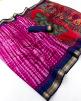 Kazari Series Mul Cotton Saree - Unique Printed Design with Zari Pallu 6 Pcs Set