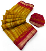 Kazari Series Mul Cotton Saree - Unique Printed Design with Zari Pallu 6 Pcs Set