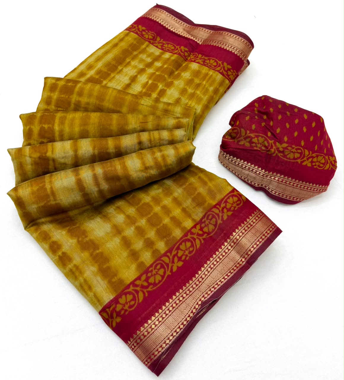 Kazari Series Mul Cotton Saree - Unique Printed Design with Zari Pallu 6 Pcs Set