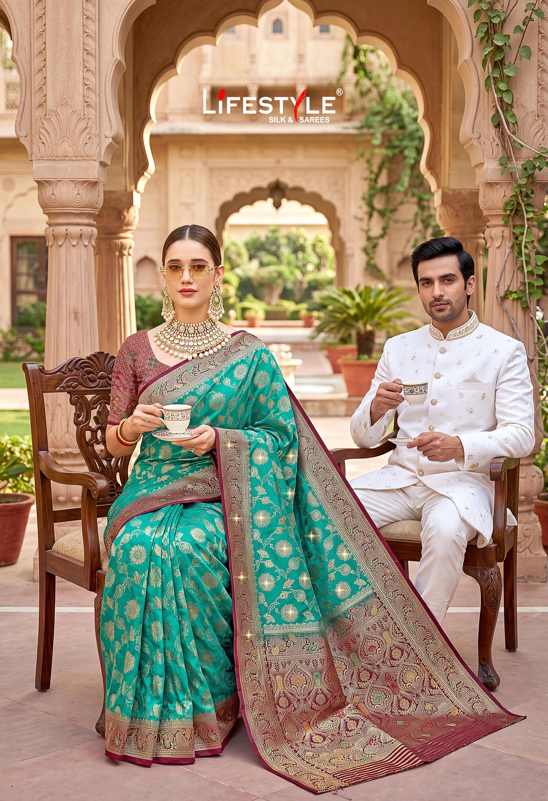 Lifestyle Khushboo Vol-9 Designer Silk Saree - 6 Pcs Set