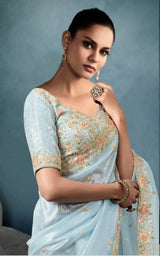 Iconic Hits Pure Fancy Saree - Hand Work Border & Designer Embroidery Blouse