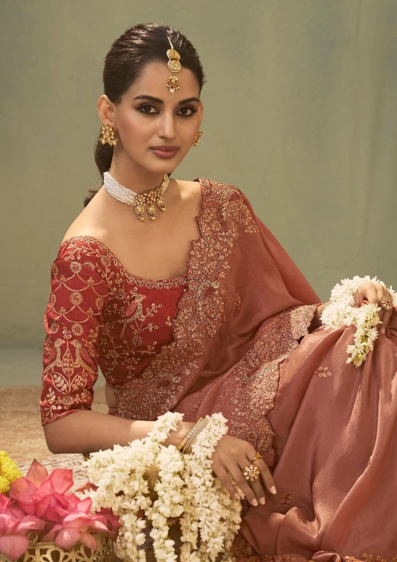 Kira Kaash Silk Upada Silk Designer Embroidered Saree 5 Pcs Set