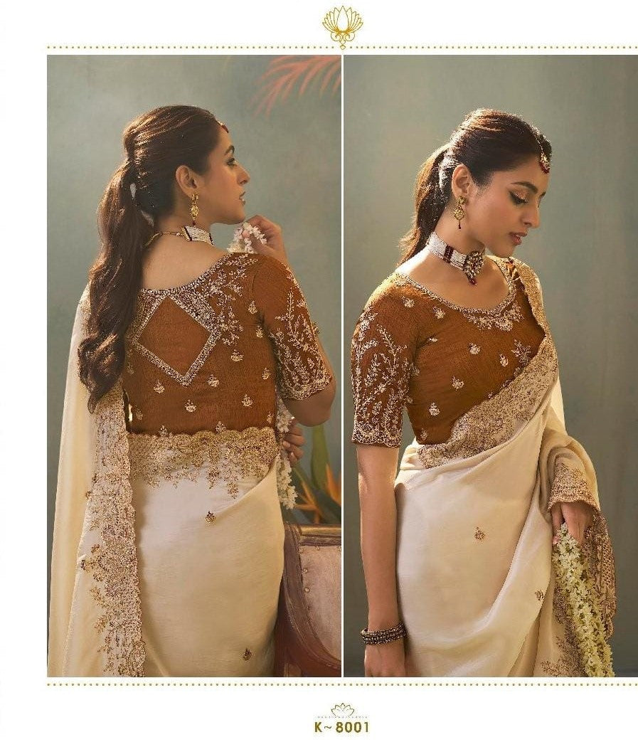 Kira Kaash Silk Upada Silk Designer Embroidered Saree 5 Pcs Set