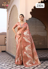 Kira Katha Silk Pure Tussar Silk Saree with Designer Pallu - 3 Pcs Set