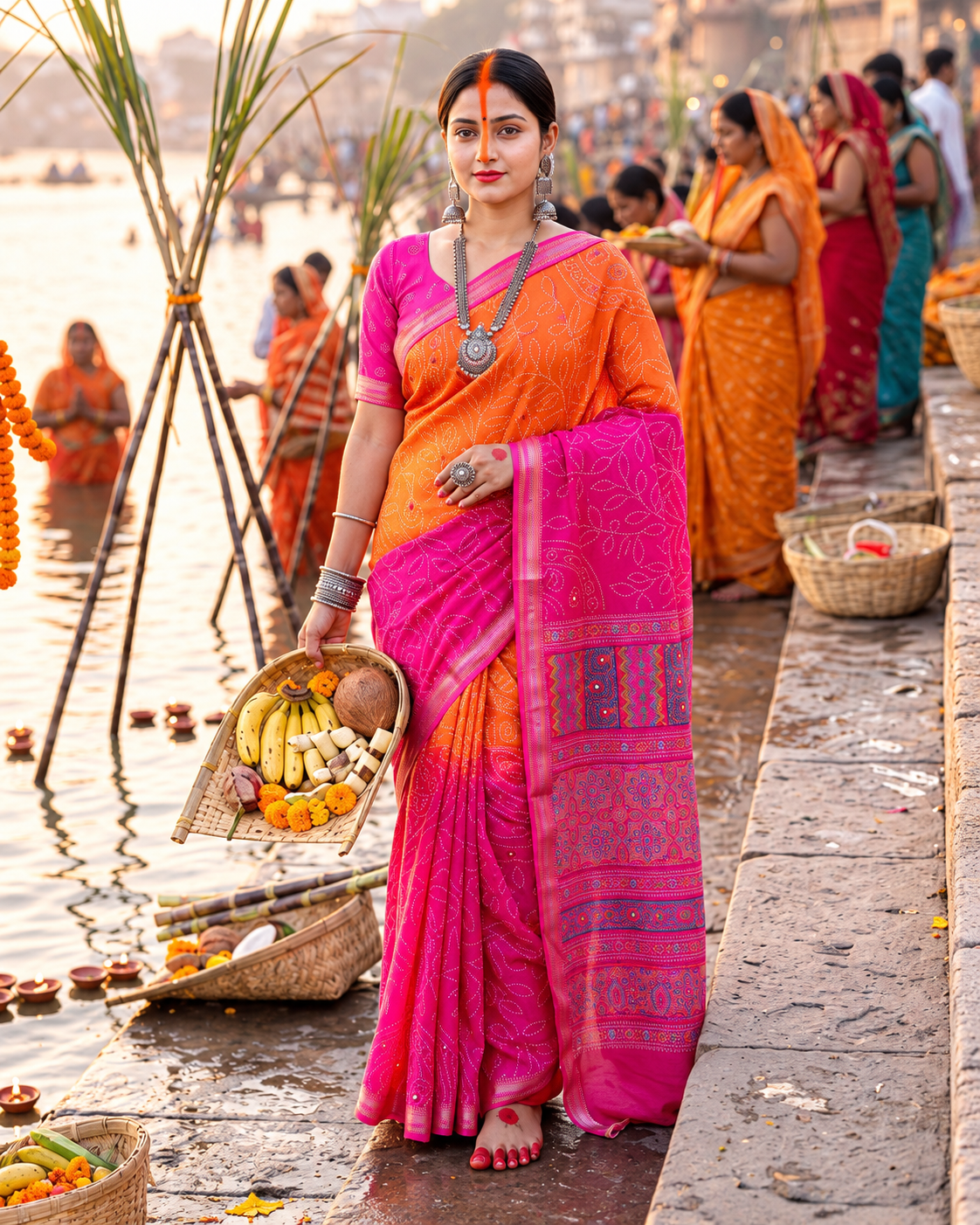 Koshi Vol-11 Blue Printed Saree - Chhath Special-3 Pcs Set.
