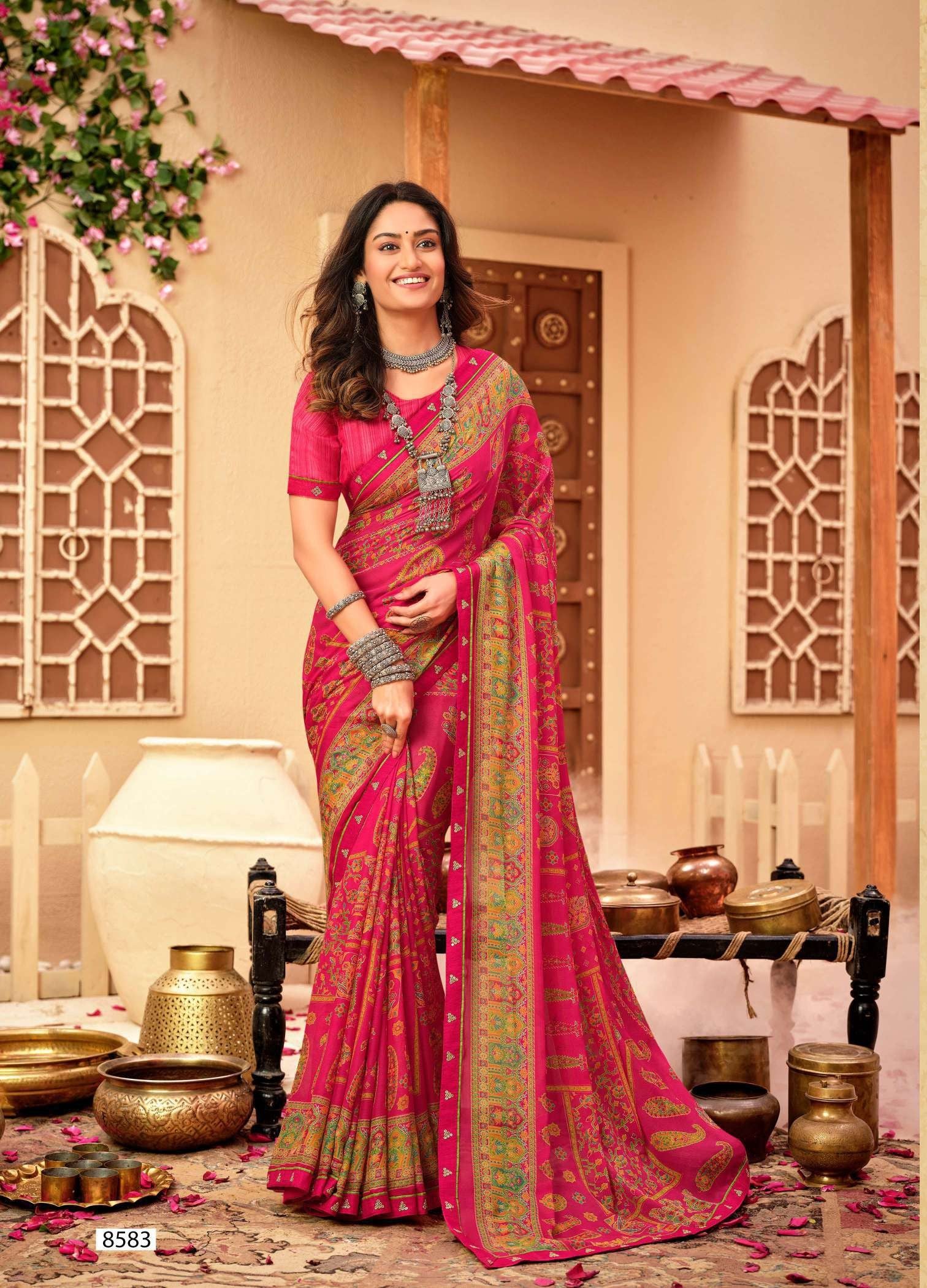 Krishnaleela Jashnaa Fancy Print Saree – Set of 8 Pcs -M.R. Saree Emporium