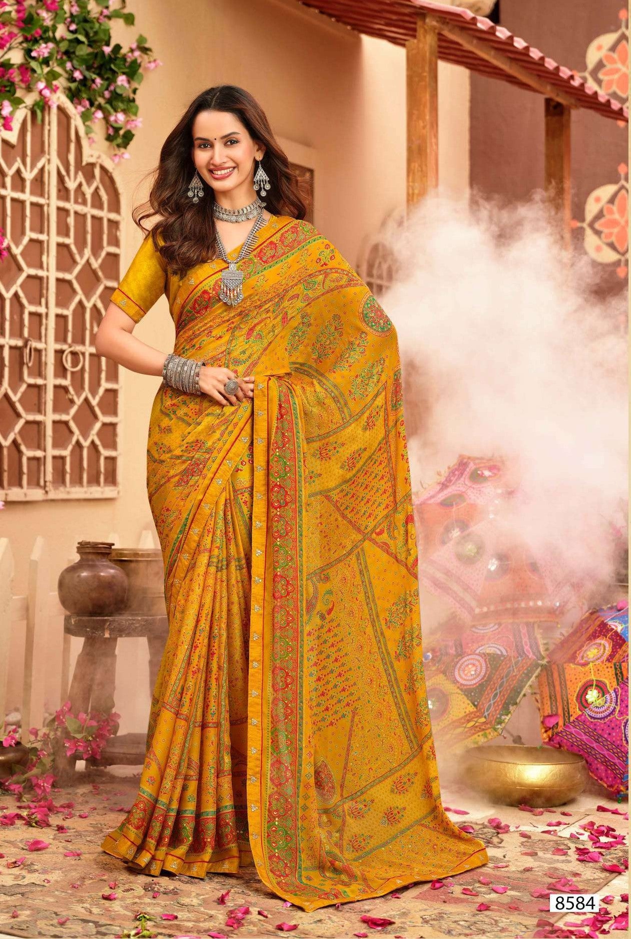 Krishnaleela Jashnaa Fancy Print Saree – Set of 8 Pcs -M.R. Saree Emporium