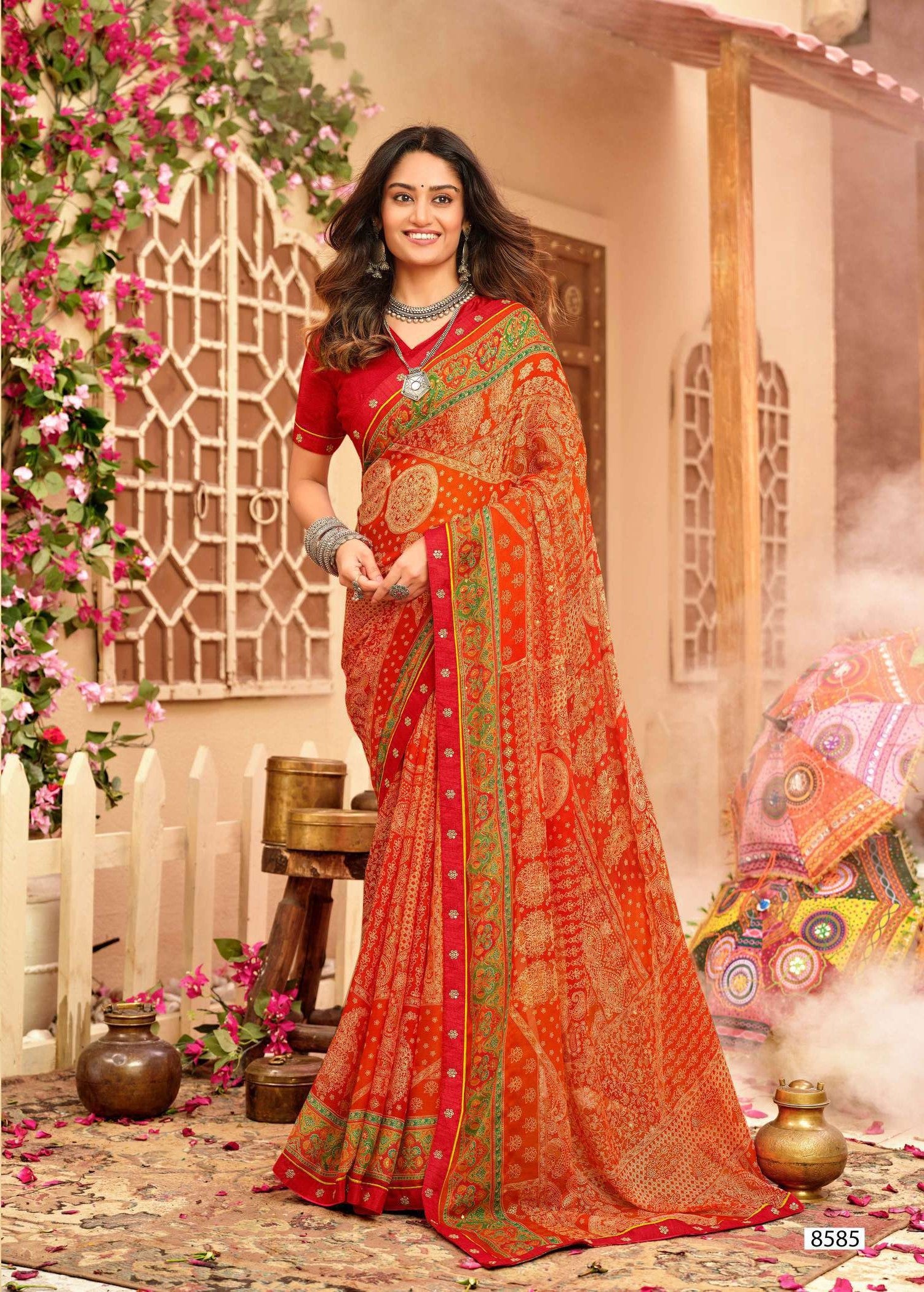 Krishnaleela Jashnaa Fancy Print Saree – Set of 8 Pcs -M.R. Saree Emporium