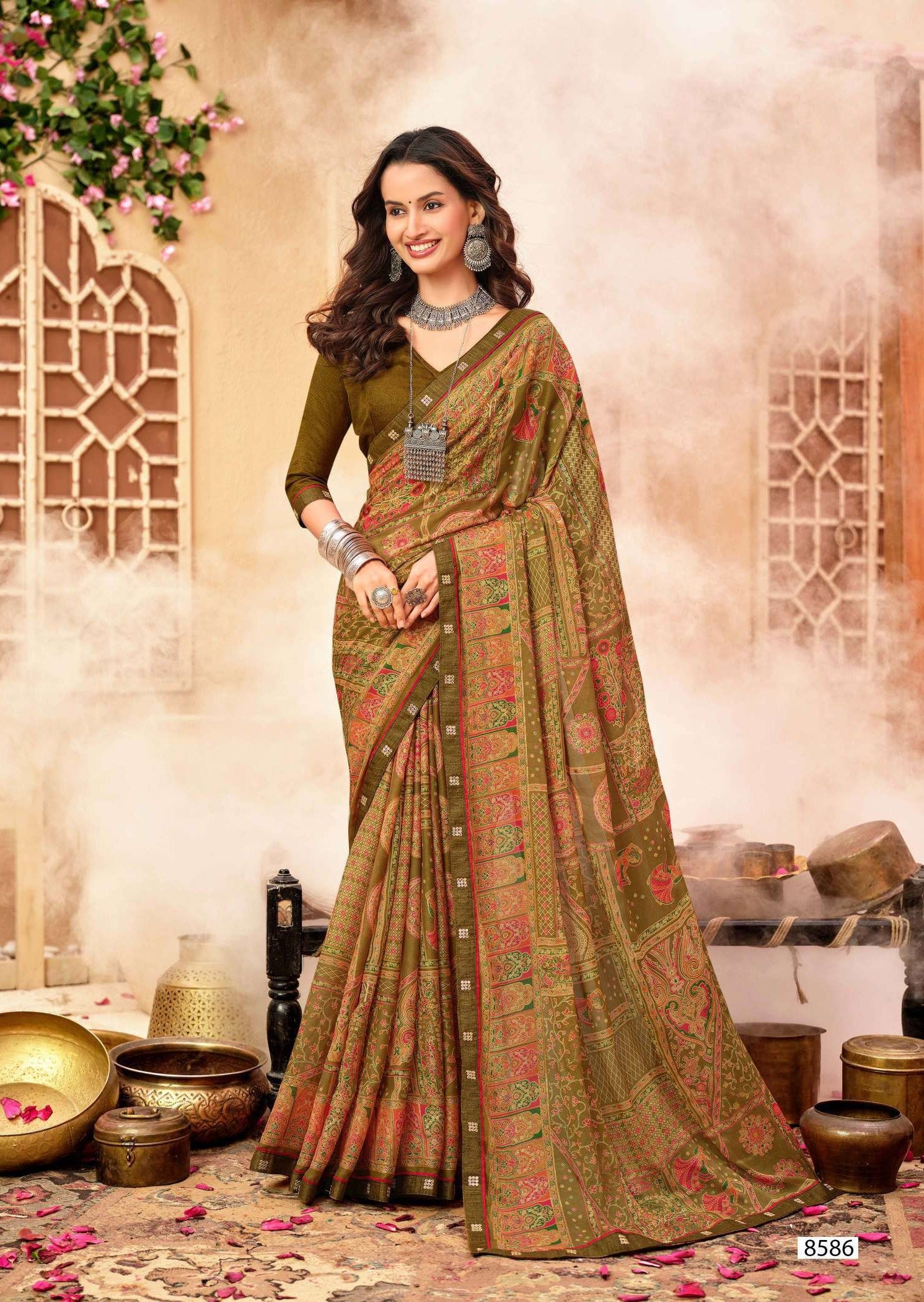 Krishnaleela Jashnaa Fancy Print Saree – Set of 8 Pcs -M.R. Saree Emporium