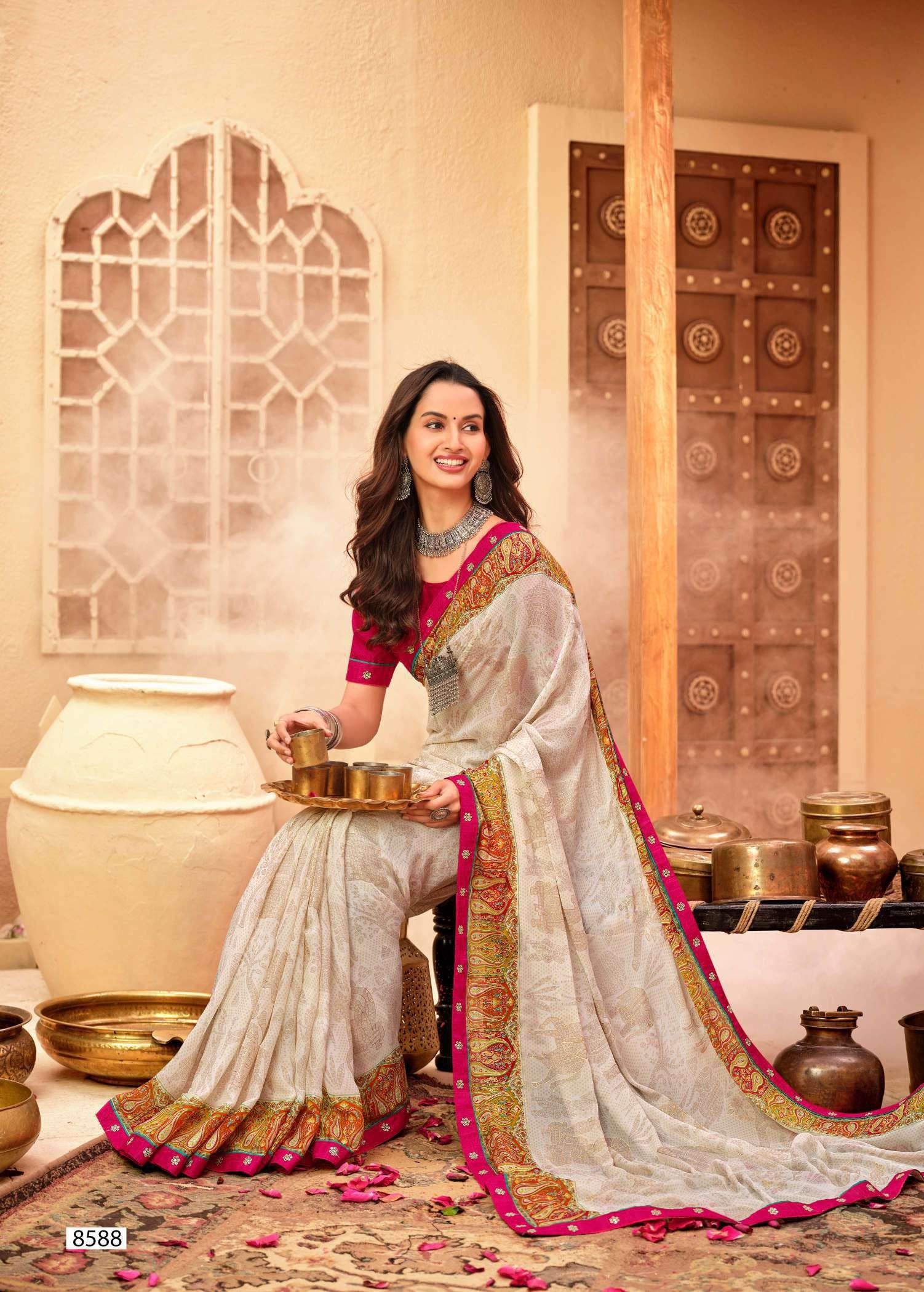 Krishnaleela Jashnaa Fancy Print Saree – Set of 8 Pcs -M.R. Saree Emporium