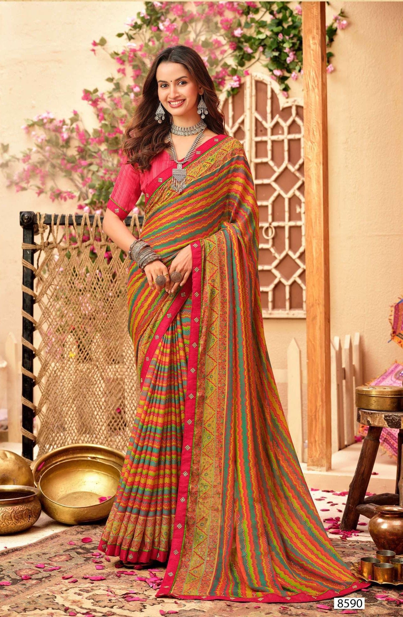 Krishnaleela Jashnaa Fancy Print Saree – Set of 8 Pcs -M.R. Saree Emporium